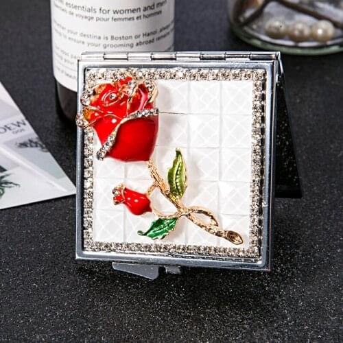 Mini Pocket Cosmetic makeup mirror,2 Sides Foldable compact mirror makeup,Red Rose Flower,Wholesale Party Favors Gifts Souvenirs