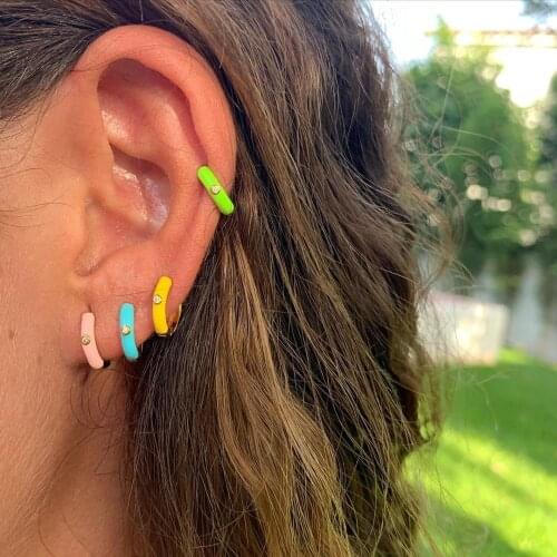 Minimal Delicate Gold Color Fashion Women Jewelry Candy Colorful Neon Enamel Mini Huggie Hoop Earring Multi Piercing Small Hoops