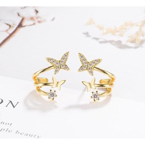 Fashion Luxury Butterfly Crystal Earrings Elegant Women Inlay Zircon Gold Color Earrings Charm Women Nightclub Party Jewelry