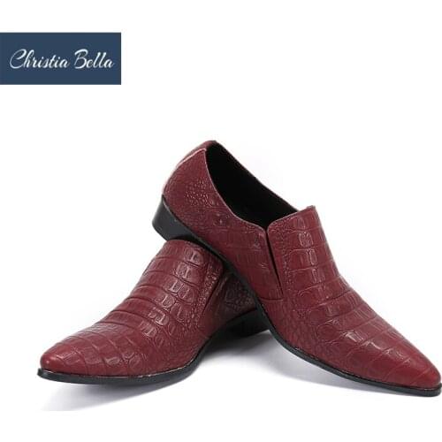 Christia Bella Red Genuine Leather Men Shoes Fashion Pointed Toe Business Office Shoes Plus Size Formal Leather Shoes Footwear