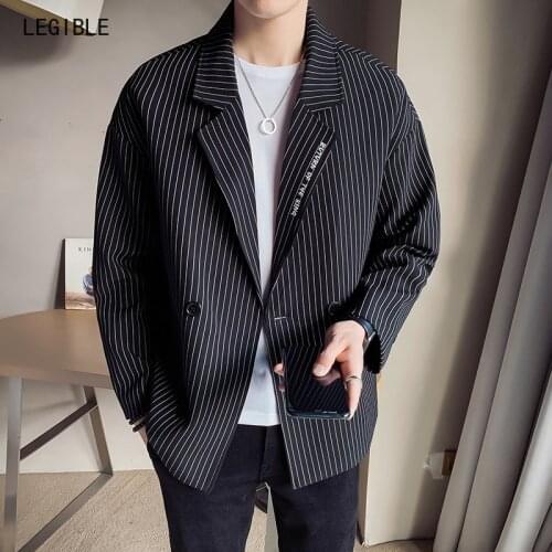 Legible 2021 Spring Autumn Casual Mens Blazers Loose Mens Suit Jacket Blazers Striped Blazers Jacket Male Clothing