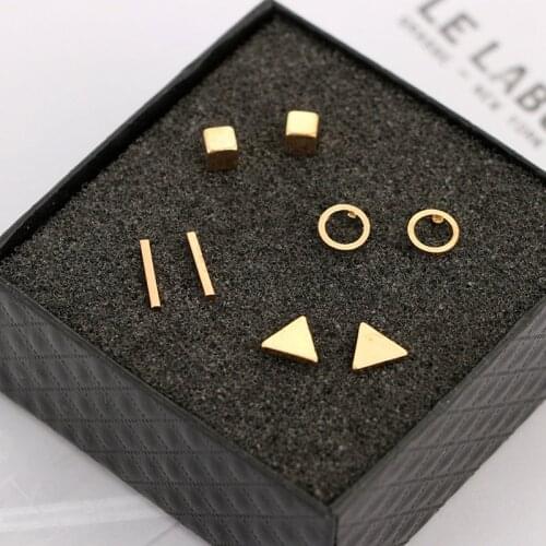 QCOOLJLY 4pcs / set Earrings Set Square Circle Sticks Shape Trendy Stud Earrings Geometric Daily Female Earrings Bijoux