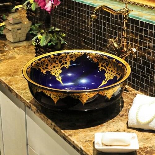 New Fashion porcelain ceramic counter top bathroom sinks wash basin lavabo sink Bathroom sink sanitary art basin blue glazed