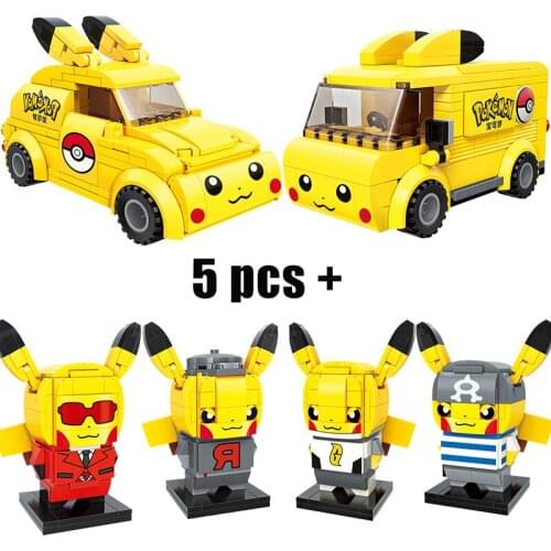 2021 new Pikachu series classic movie Pokémon Pikachu car model building block set childrens toy gift