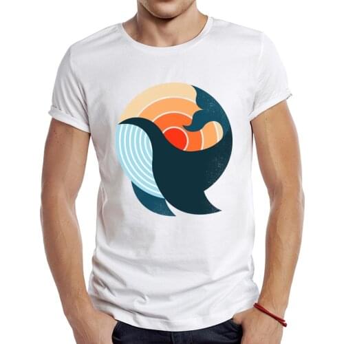 2021 Mens New Fashion Whale Sunset Design Short Sleeve T-Shirt Cool Printed Tops Hipster Tee Shirts