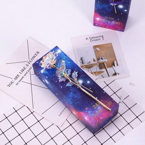 New 24K Foil Plated Gold Rose Flowers Box Wedding Decor Valentines Day Creative Girlfriend Women Gift Golden Rainbow Light Rose