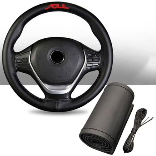 15 inch Stylish and soft 100% Cowhide Braid With Needle and Thread Car Steering Wheel Covers For Kia Soul