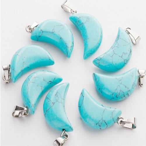 Wholesale 10pcs/lot 2020 moon natural turquoise stone charms pendants for jewelry making Good Quality 10*25mm free ship