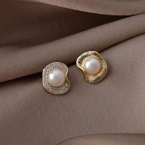 Simple Elegant Pearl Earring For Women S925 Needle Asymmetry Stud Ear Jewelry Accessories 2021 New