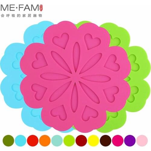 ME.FAM Colorful 16.5cm Red Peach Flowers Silicone Mats Non-slip Heat Resistance Placemat Bowl Plate Pads For Cafe Kitchen Office