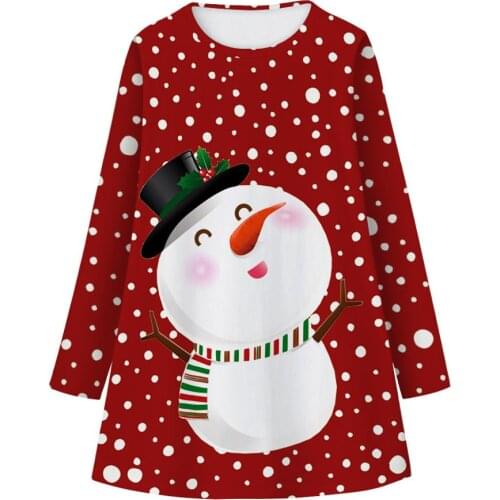 Snowman Christmas Digital Print Girls Long-Sleeved Round Neck Baby Girl Christmas Dress European And American Fashion Kids