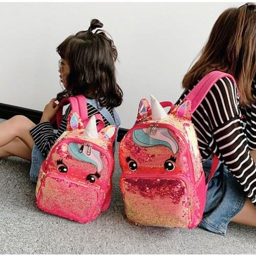 Parent-child backpack Japan and South Korea personality unicorn pony cute cartoon funny schoolbag sequin parent-child backpack s