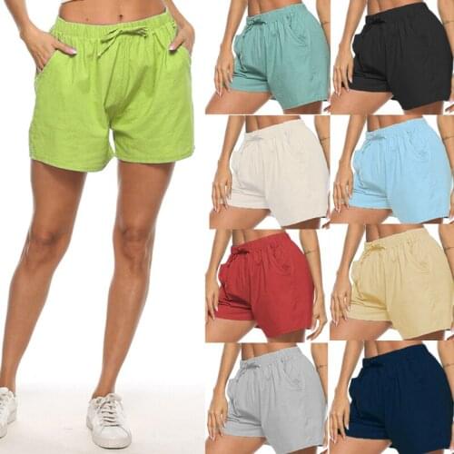 Women Shorts Summer Sports Casual Loose Lace Up Elastic Waist Trunk Sweatshorts Cotton Linen Shorts Beachwear Plus Size Homewear
