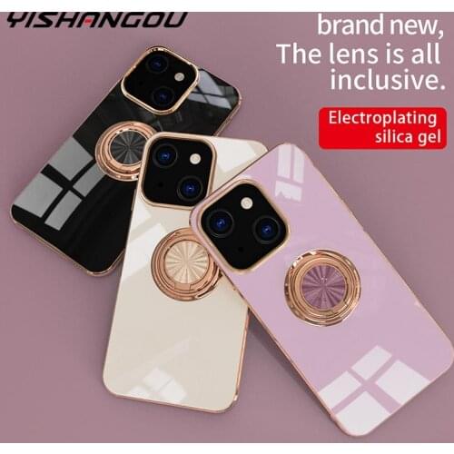 For iPhone 13 Pro Max 13 Mini XR XS X 8 7 Plus Luxury Plating Ring Holder Silicone Case For iPhone 11 Pro 12 Pro Mini SE 2020