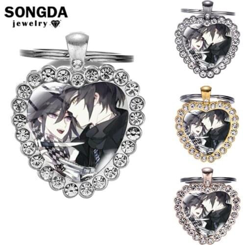 SONGDA Dangan Rondo Anime Keychains Bunny Girl Key Chain Heart Glass Pendant Cute Key Ring Accessories Boyfriend Gift Jewelry