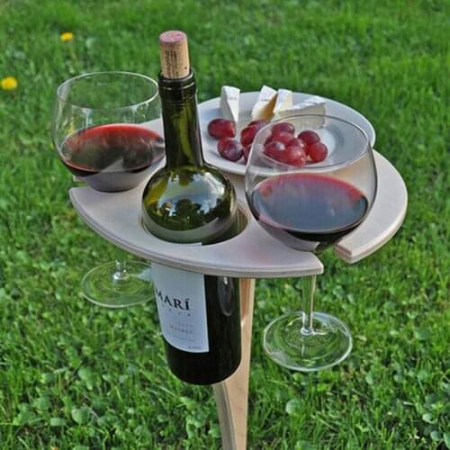 Outdoor Portable Wine Table Red Wine Cup Small Table Lawn Beach Wooden Tray Outdoor Furniture Outdoor Picnic Table Garden Table