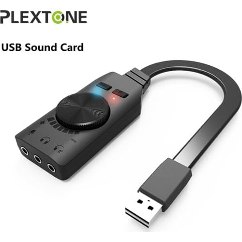 Plextone External Sound Card Virtual 7.1CH USB Sound Card Volume Adjustable 3-Port Output For Windows/Mac/Linux Game Headphone