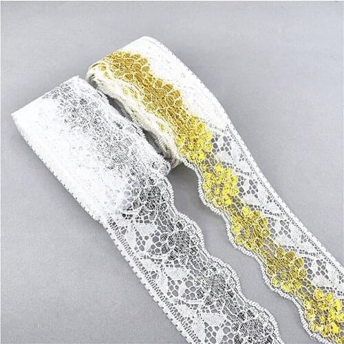 High Quality 10yards Gold Silver Lace Ribbon Tape 64mm Width african lace fabric DIY Clothing Decoration/hat White Lace Trim