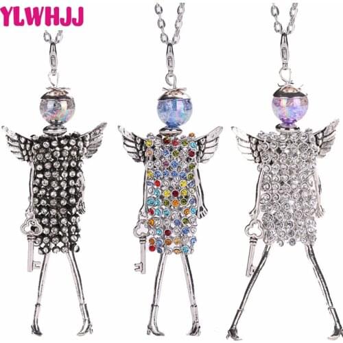 YLWHJJ new doll multicolor rhinestone long necklaces & pendants brand girls angel wings fairy white fashion statement jewelry