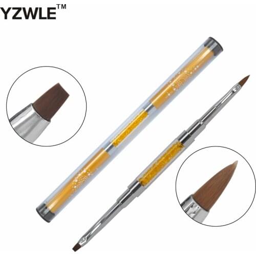 YZWLE 1 Pc High Quality Gold Metal Handles Dual-use #2 Nail Art Brush / Manicure Gel Polish Pens / #2 Crystal Nail Brush 07