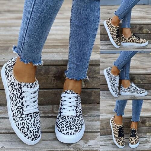 Womens sneakers flat leopard print stitching large size casual Non-slip Canvas Sports Running Light Comfortable slippers Shoes