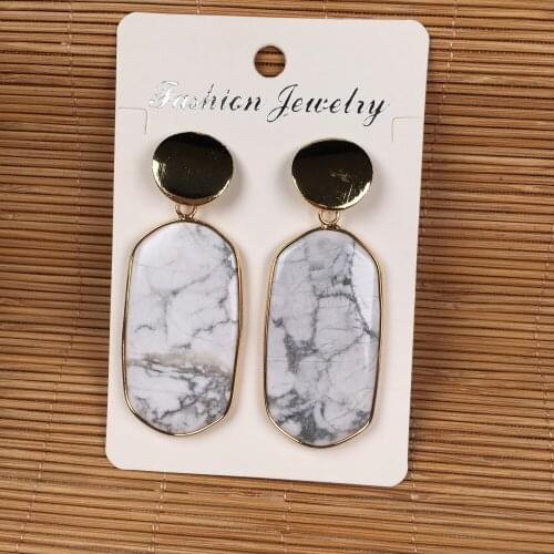 Nature Stone Long Rectangle White Turquoises Stone Earring Jewelry for Women Girls Gifts