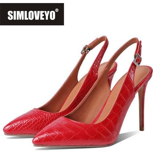 SIMLOVEYO New 2021 Women Pumps 10cm High Thin Heel Crocodile Leather Luxury Buckle Stylish Big Size 34-43 Casual Date B2462