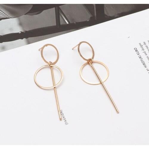 Y166 Korean Double Circle Dangling Earrings Geometric Drop Earring Female Jewelry