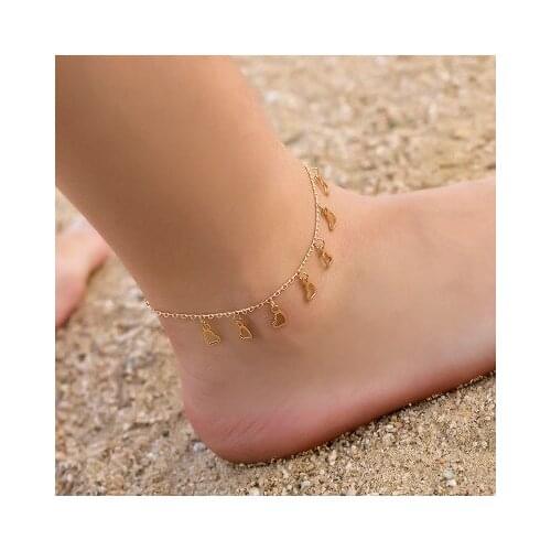 Women Fashion Glamour Heart Tassels Anklet Girl Gold-plated Cuff Anklet Jewelry Harajuku Accessories