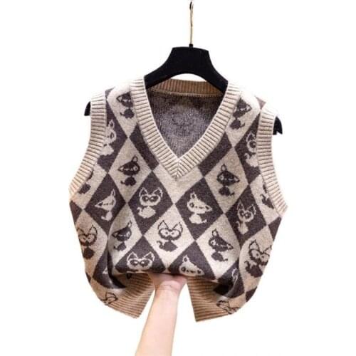 New Women Knitted Top Loose coat Simple Short Cloth Fashion Korean lady Girls Waistcoat Jacquard Autumn Sleeveless Sweater Vest