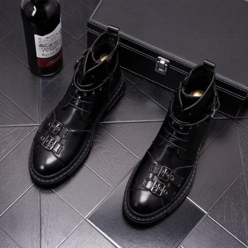 2020 Men Luxury Brand Motorcycle Boots Soft Leather Platform Punk Ankle Boots Zapatos De Hombre Autumn Martin Boots