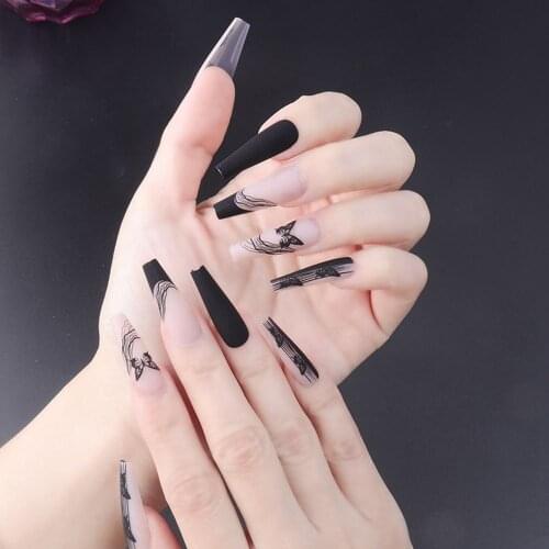 24Pcs French Style Fake Nails Ballerina Press On Nail Tips Art Decoration False Nails With Glue For Manicure With Heart Pattern