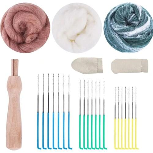KAOBUY 26PCS Needle Felting Tool With Felting Needles And 3Colors Needle Felting Wool , Foam, Finger Cot , Wooden Felting Handle