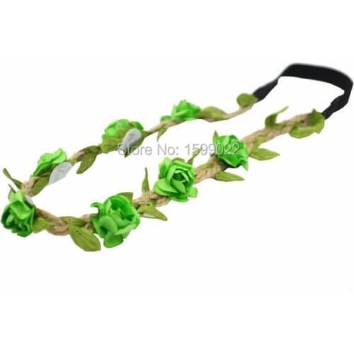 5pcs/lot Boho Elastic Headbands for Women Adult Girl Crown Green Wedding Decoration Bridal Headpiece Floral Halo Burlap Headband