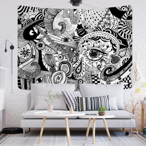 Abstract Trippy Fractal Tapestry Psychedelic Eyes Black And White Abstract Aesthetic Art