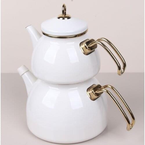 White Enameled Metal Teapot Kitchenware Made in TURKEY - (FREE SHIPPING)