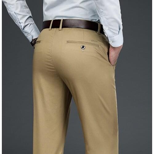 Spring And Autumn New Mens Tencel Casual Pants High Quality Loose Straight-Leg Pants Khaki Gray Blue Dark Blue Black Trousers