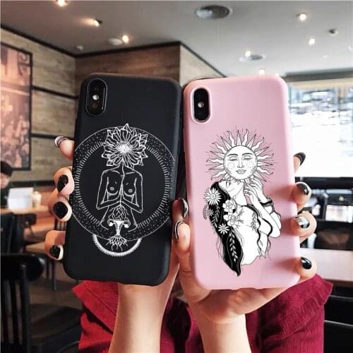 Art Cartoon Sun Girl Phone Case For iPhone 11 12 Pro Max X XR XS Max 7 8 Plus SE2020 Bumper Matte Soft Silicone Back Cover Coque