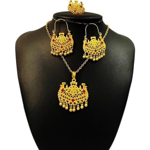 Dubai Jewelry sets for women gold color necklace African Indian wedding bridal gifts Necklace/earrings/ring Party jewellery set