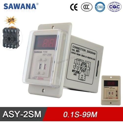 Electronic Time Relay AC110V 220V DC24V 0.1S-99M Resistive Load Variable Digital relay ASY-2SM Mode A/B 8pins Base Relays