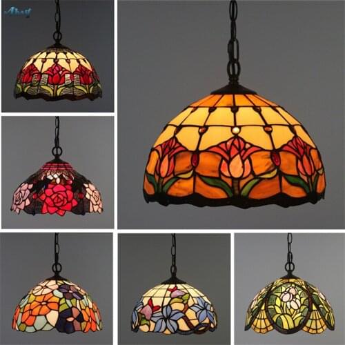 European Retro Tiffany Glass Pendant Lights Dining Room Living Room Bedroom National Loft Luxury Bar Cafe Hanging Lamps Fixtures