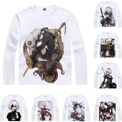 Nier Automata NieR T-Shirts Men Hip Hop Long Sleeve Shirts Main Character 2B YoRHa 9S Cosplay Motivs Cool Anime Shirts Women