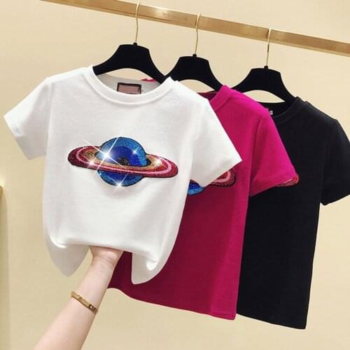 Sequin T Shirt Women 2020 Summer Tops Short Sleeve Womens Vogue Cotton Korean Style Woman Clothes T-Shirt Female Tee Shirt Femme
