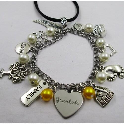 Grandkids family theme home love leather stainless steel chain rearview mirror christmas tree decoration Bag ornaments