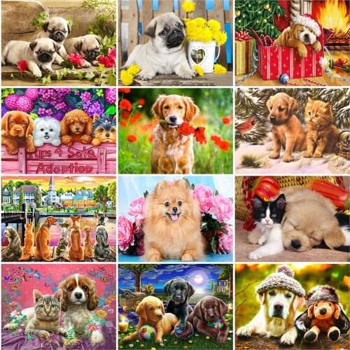 HUACAN Full Drill Diamond Painting Animal Diamond Art Mosaic Dog Embroidery Decorations For Home Handmade Gift