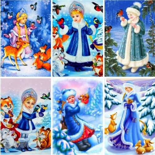 HUACAN 5D Diamond Painting Christmas Girl Full Square Drill DIY Diamond Embroidery Landscape Snow Mosaic Deer Home Decoration