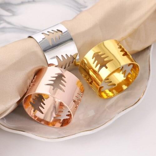 4PCS/Leaf Flower Hollow Napkin Ring Christmas Simple Metal Western Napkin Ring Desktop Decoration Ornaments