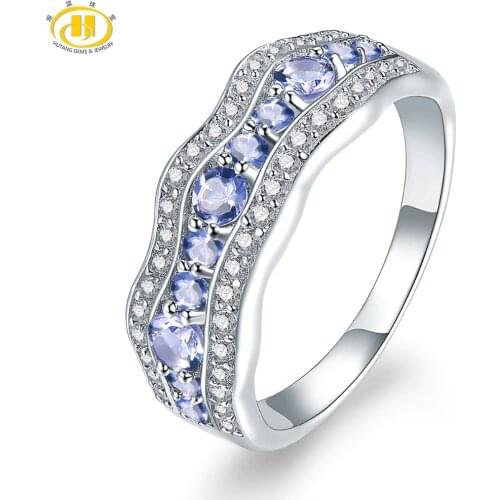 Hutang Gemstone Rings Natural Tanzanite Solid 925 Sterling Silver Ring Engagement Fine Fashion Stone Jewelry for Women Girls New