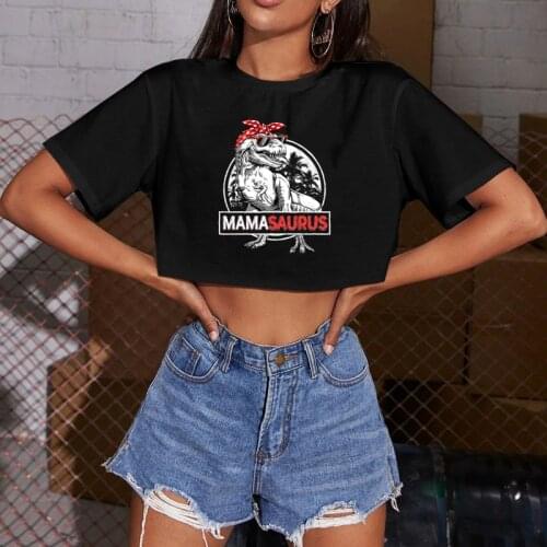 Mamasaurus T Rex Dinosaur Crop Top Harajuku Graphic T Shirt For Women Korean Tshirt Summer Tee Croptop Clothes Short Sleeve