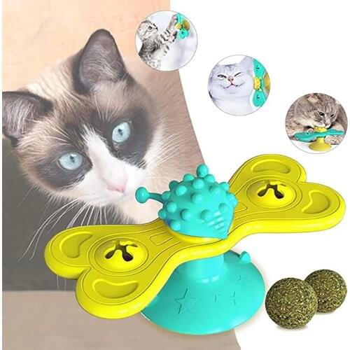 Cat Toy Kitten Windmill Toy Interactive Toys With Massage Brush For Cats Play Pet Turntable Ball For Kitty Scratching Training